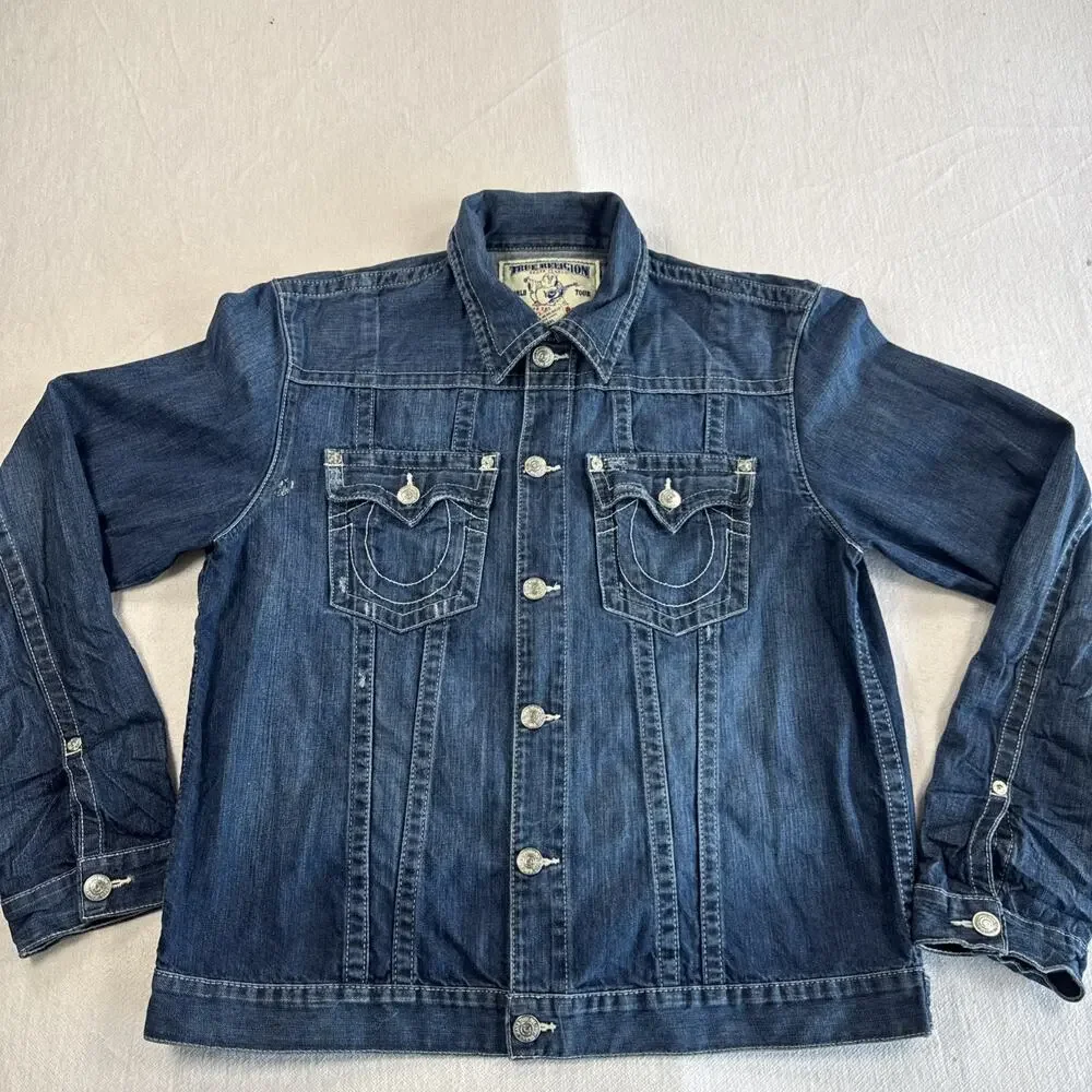 TRUE RELIGION snap button denim jean Trucker Jacket 3XL tag vtg Style y2k